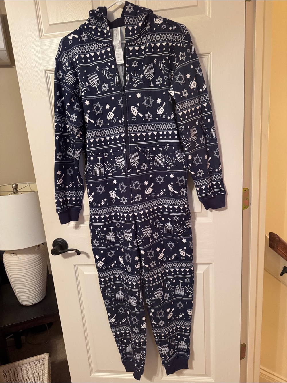 Fabletics Navy Women’s Hanukkah Hooded One-Piece Pajamas